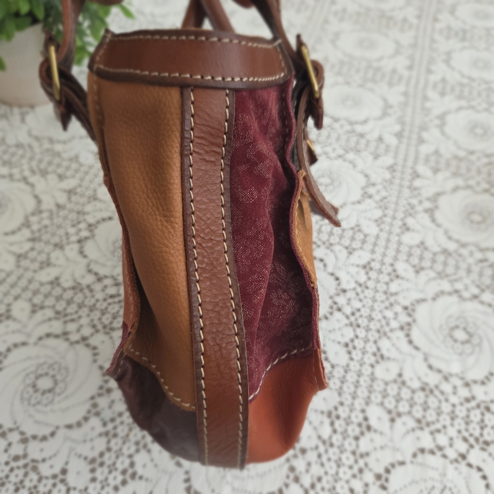 Vintage Fossil Patchwork Leather Shoulder Bag in Warm Tones - Picture 6 of 15